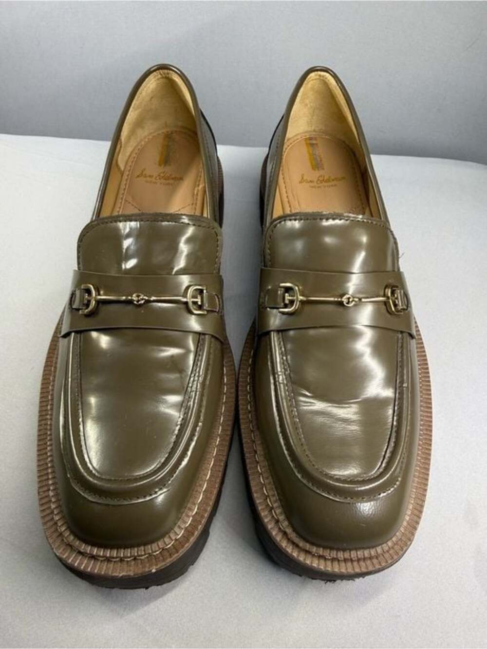 Size 10 Sam Edelman Chunky Laurs Olive Green Lug Sole Horsebit Loafers Women’s S